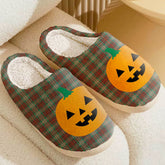 Clan Scott Brown Ancient Tartan Halloween Pumpkin Slippers, Fluffy Spooky Slippers WV78 Clan Scott (Scott Tartan) Tartan Halloween